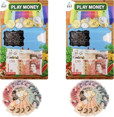 2 Sets Sterling Pfund Spielgeld Scheine & Münzen Kinder Lernen Bank Shop Rollenspiel