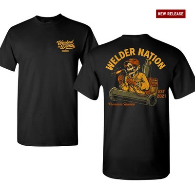 Welder Nation Welding T-Shirt, Skull Welder Pipe Fabrication Graphic Tee, Weldin