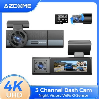 AZDOME 3-Kanal Dashcam Vorne und Hinten 4K+1080P+1080P WiFi Parkmodus 64GB Karte