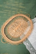Large Vintage Wicker Serving Tray | Boho Rattan | Rustic Cottage Kitchen Display