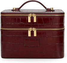 Hitotes Large Makeup Bag Crocodile Duo Vanity Case for Women Travel Toiletry Bag