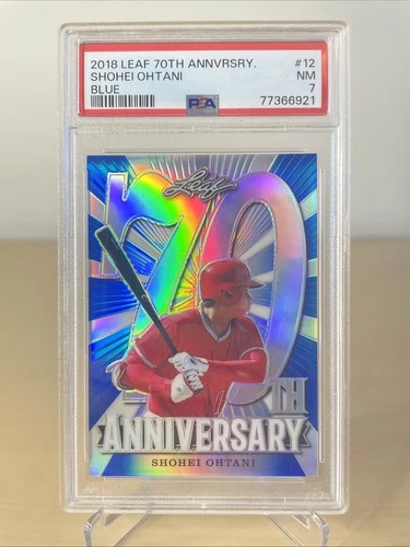 2018 Leaf 70th Anniversary - Shohei Ohtani #L70-12 Blue /50 (RC) PSA 7