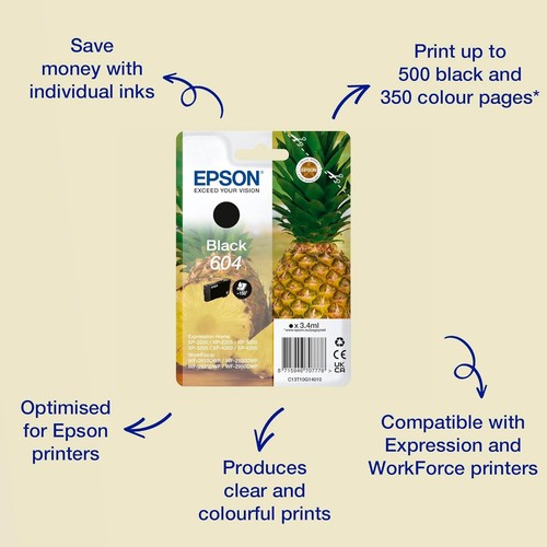 Epson 604 Pineapple, Genuine Black Ink Cartridge Standard Capacity Black - 第 9/10 張圖片