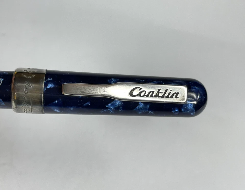 Pluma Estilográfica Relleno Media Luna Conkin Mark Twain Azul COMO ESTÁ Foto 4 de 4