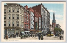 Busy Corner Utica NY – Whelan & Co. Woolworths F.W. Postcard – Horse Cart Scene