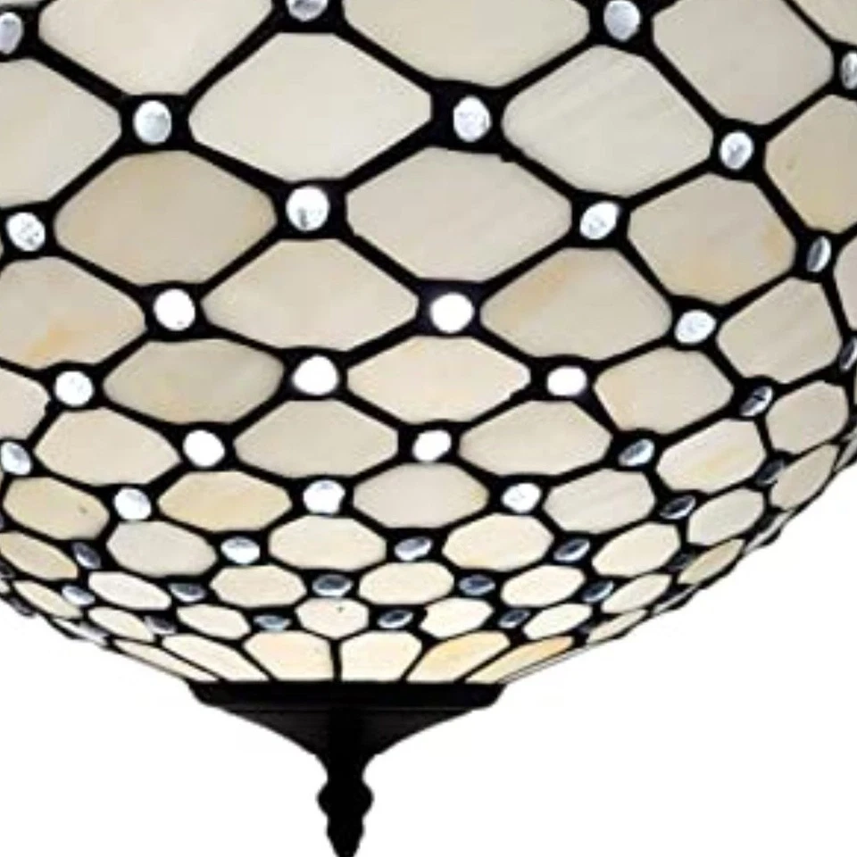 Black and White Tiffany Style Two Light Semi Flush Ceiling Lamp - Image 3 of 4