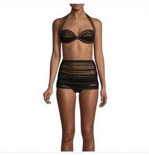 Norma Kamali Black Mesh Bill Halter Swim Top ...