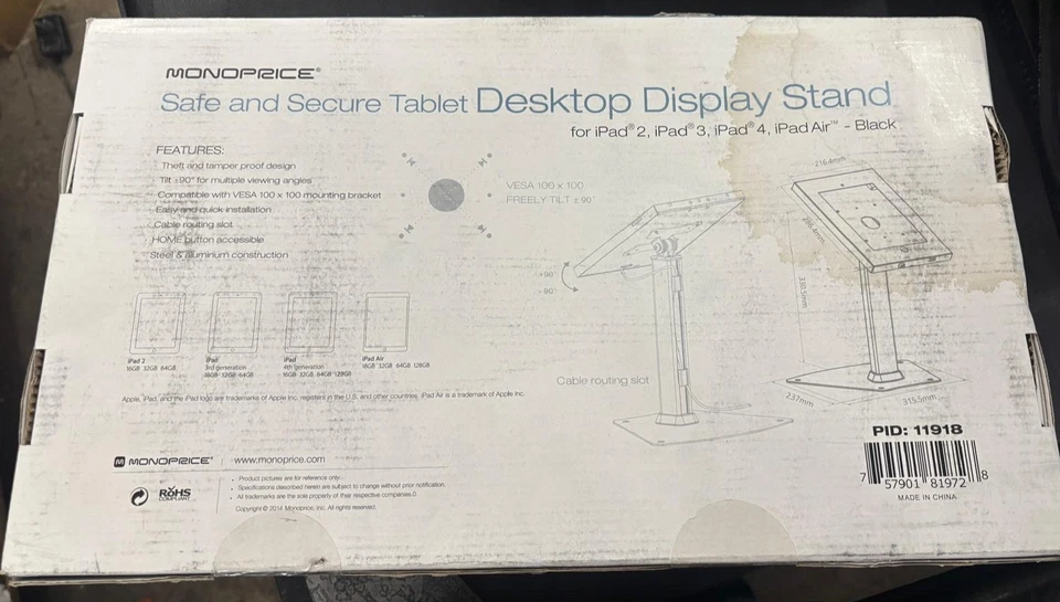 Monoprice Tablet Desktop Display Stand for iPad 2, 3, 4, and iPadAir - Black - Image 2 of 3