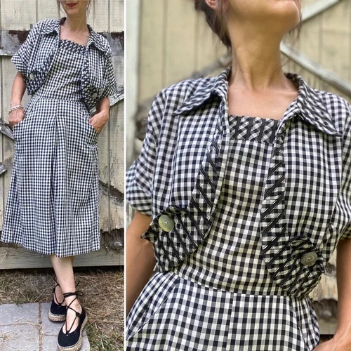 1950s Black and White Gingham Dress with Jacket
