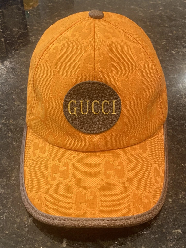 Gorra de béisbol Gucci fuera de la red naranja GG sombrero cuero banda de color Foto 2 de 4