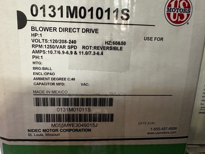 US Motors 0131M01011S GOODMAN / AMANA Variable Speed 1 HP Motor - NEW in box