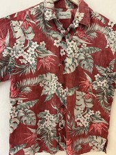 Vintage Bishop St Hawaiian Shirt Large Red Floral Cotton Plumeria Paradise