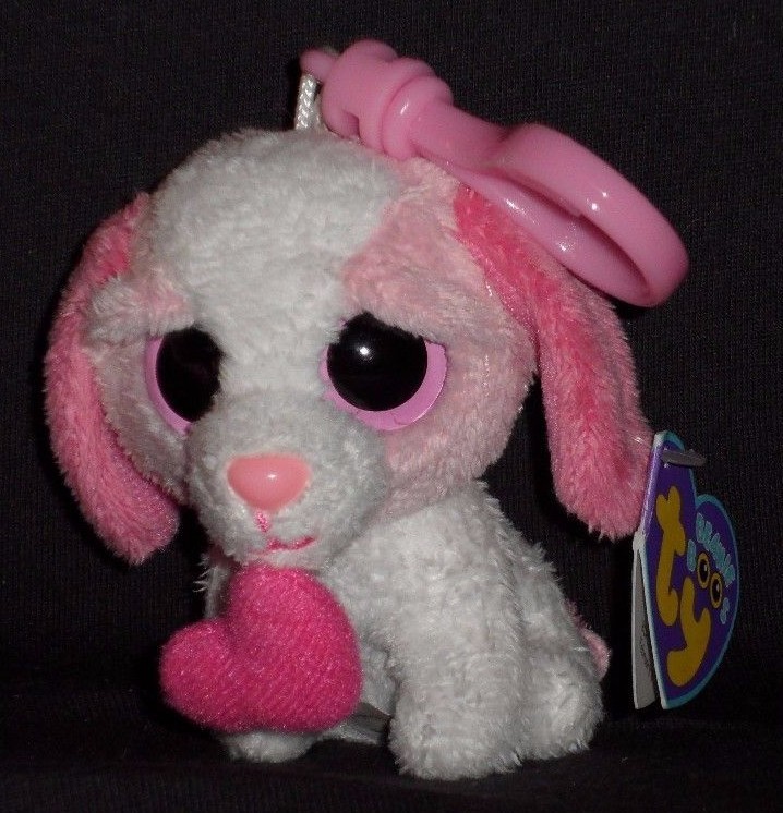 TY BEANIE BOOS COOKIE THE PINK VALENTINE DOG KEY CLIP MINT