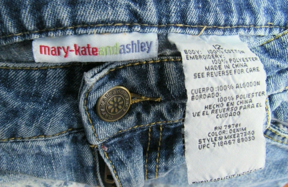 Pantalones Cortos Jean Mary Kate and Ashley Talla 12 Niñas Denim Bordado Floral Informal Foto 2 de 3