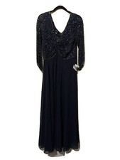 NWT Jkara Womens Navy Blue Evening Gown with Sequins Size 16