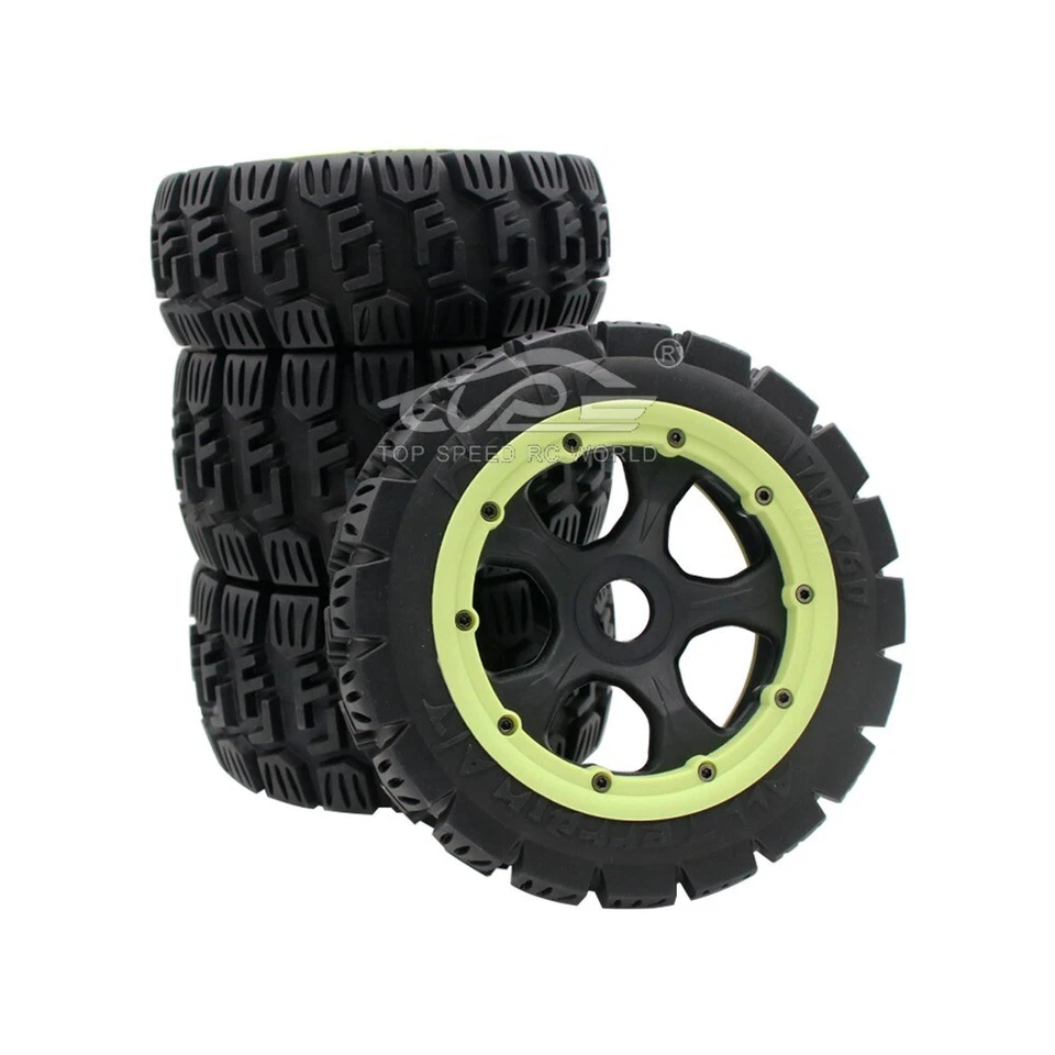 Schwarze und grüne Reifenringe Allradreifen für RC 1/5 HPI Rovan KM Baja 5B SS - Bild 4 von 4