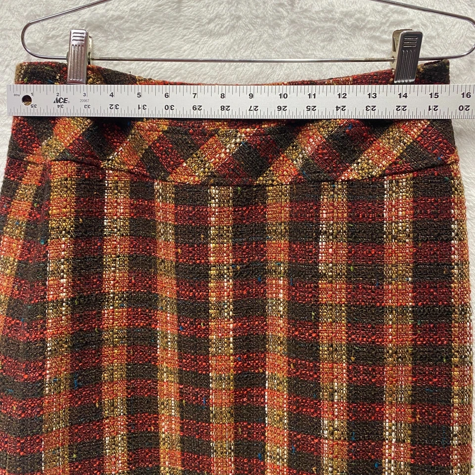 Falda corta de tweed Dressbarn Mezcla de lana Talla 8 Botones a cuadros marrones Otoño ecuestre Foto 4 de 4