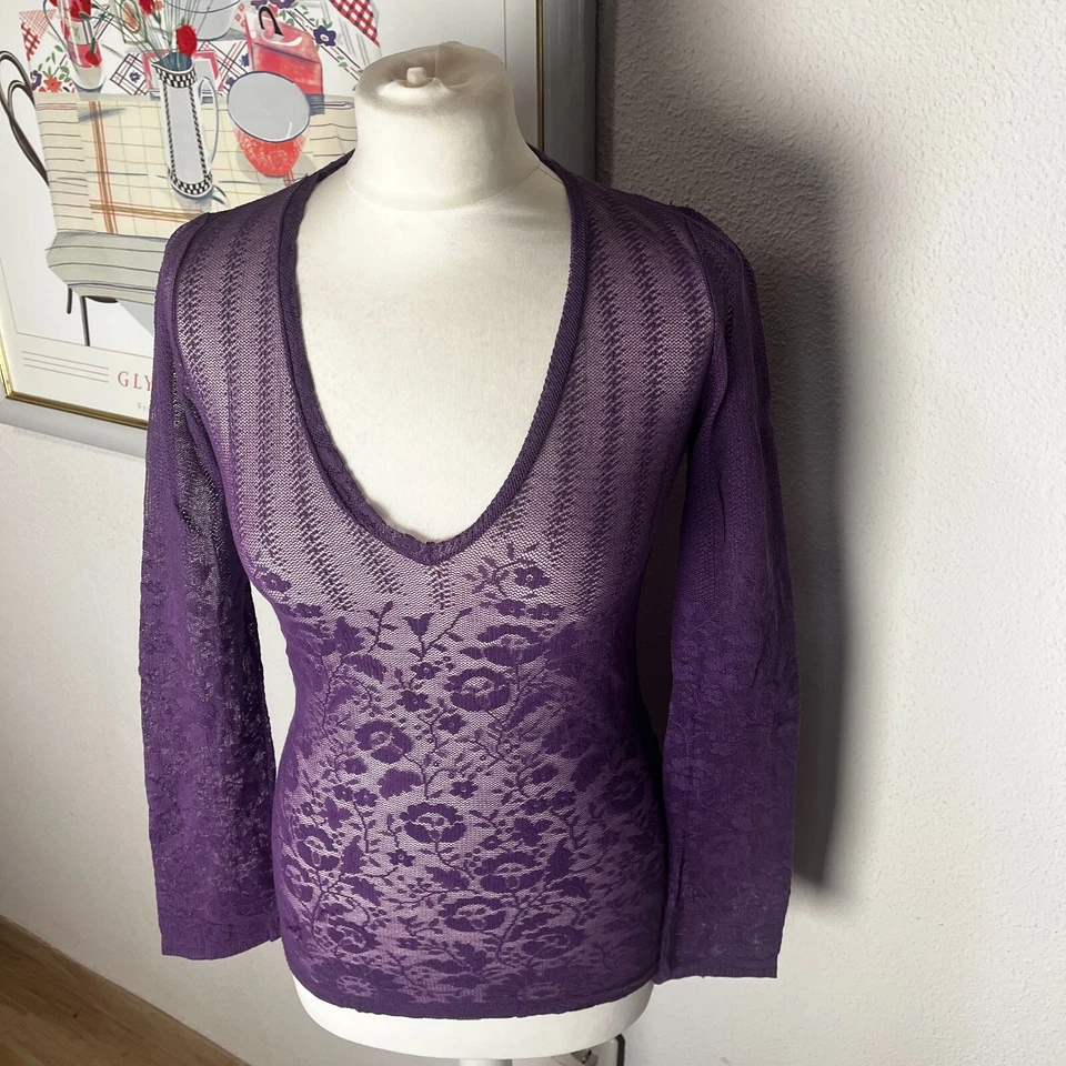 Patrizia Pepe Long Sleeve V-Neck Top Floral Embroidered Sheer blouse S vintage - Image 2 of 4