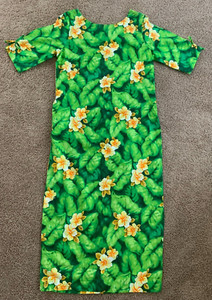 Vintage Ui-Maikai Cotton Hawaiian Aloha Long Green Floral Dress-38" Chest