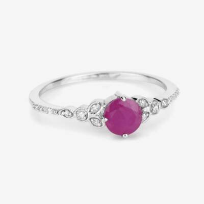 Sterling Silver Natural Ruby Diamonds Gemstone Women Engagement Dainty Ring