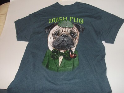 Irish Pug Dog T-Shirt Adult L St. Patrick's Day Lucky Tee Shirt