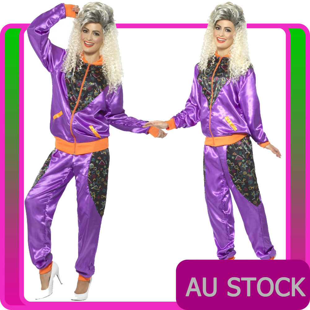 Ladies 80s Height Of Fashion Purple Shell Suit Tracksuit 1980s Womens Costume - Foto 11