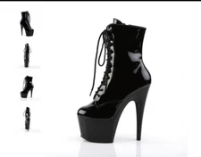Pleasers Shoes - Boots Black Patent  Leather 7 Inch Size 8