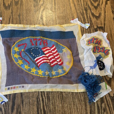 Vintage Unfinished Needlepoint Americana Flag 1776 USA 10x13 | eBay