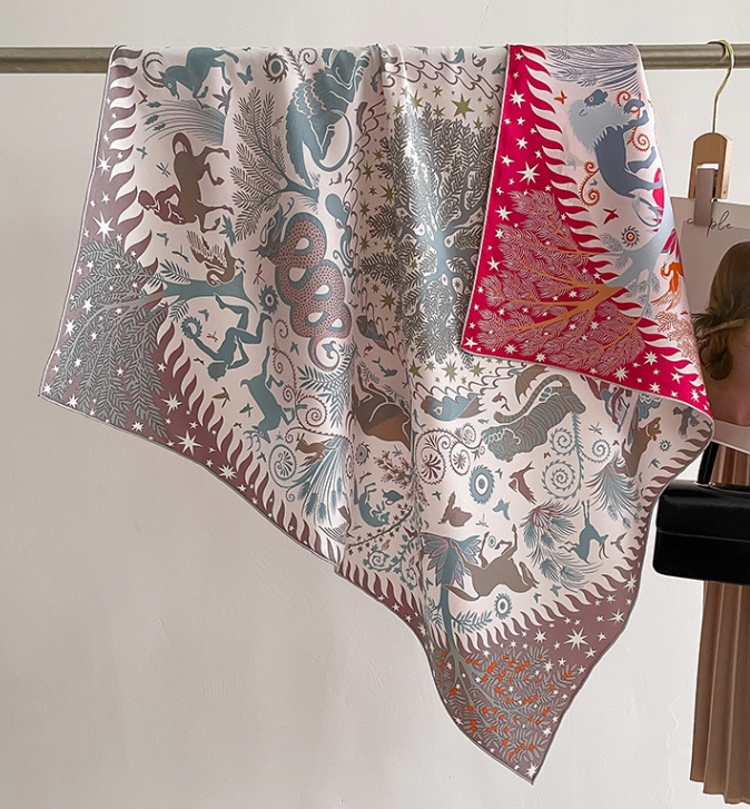 100% mulberry silk square scarf 88cm fashionable double-sided printed scarf