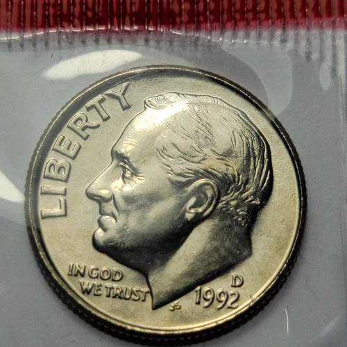 1992 D US Uncirculated 10 Cent Roosevelt Dime UNC in Cello