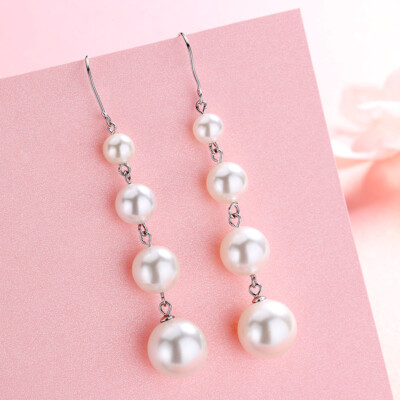 6-12mm White Shell Pearl Drop Dangle Earrings 4 Beads Women Girls Jewellery Gift
