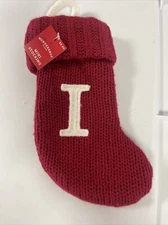 Knit Monogram LETTER I MINI 8" Christmas Stocking RED  Wondershop