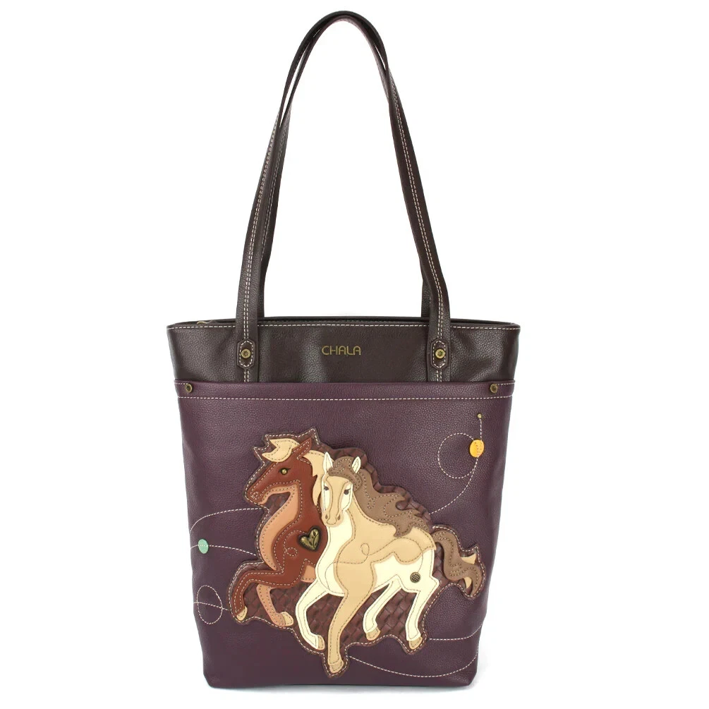 NEW CHALA HORSE COLT PLUM BROWN DELUXE EVERYDAY ZIP TOTE PURSE FAUX LEATHER