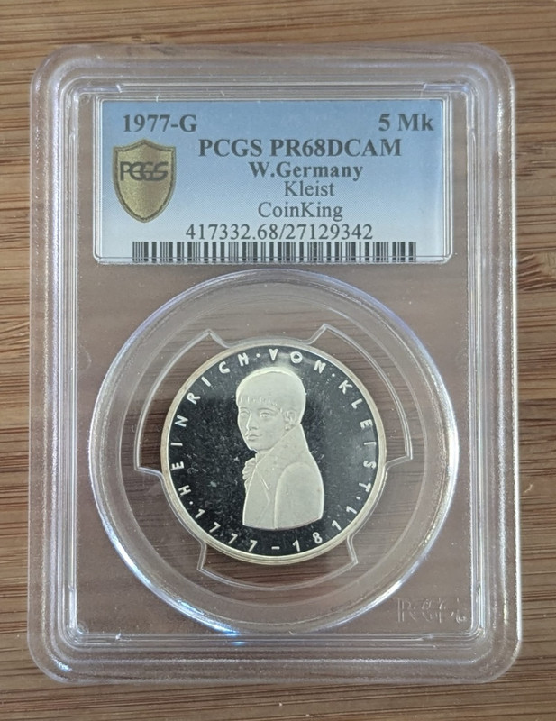 Silver Commemorative 5 Mark Germany 1977-G (Heinrich Kleist) PCGS PR68DCAM