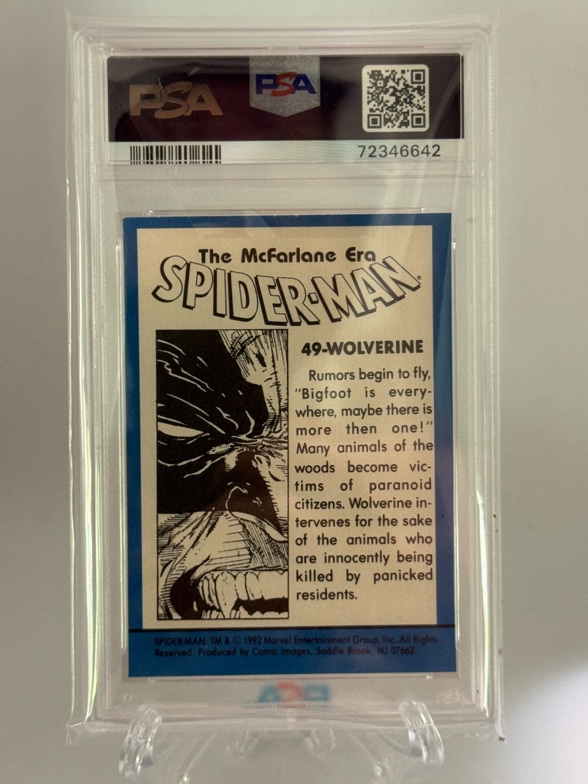 1992 Marvel Spider-Man The McFarlane Era #49 Wolverine PSA 9 view 2