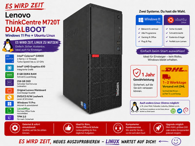 Lenovo ThinkCentre M720t Linux Win11 Dualboot Intel 8th 256GB SSD 8GB USB-C