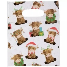 New Christmas Highland Cow Party Zipper Gift/Cookie Bags w/ Handles 30 Count