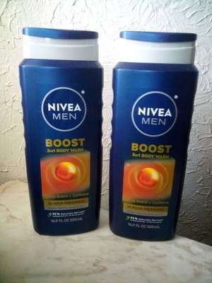 Nivea Men Boost 3 in 1 Body Wash, Citrus Scent + Caffeine, 16.9oz, Pack of 2