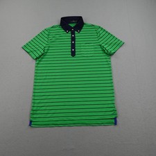 Ralph Lauren Polo Shirt Mens Medium Green Blue Stripes RLX Performance Golf