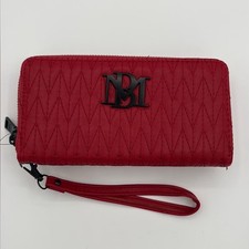 Badgley Mischka Vegan Leather Wallet Wristlet Zip Phone Pocket In Red