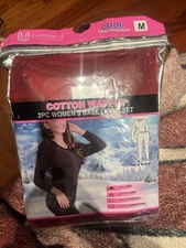 COMFORT-U, COTTON WAFFLE 2PC WOMEN'S BASE LAYER SET - SIZE: WOMEN M - RED