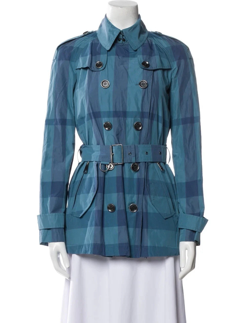 Giacca impermeabile donna BURBERRY Brit quadri check colletto con bottoni cintura taglia 6