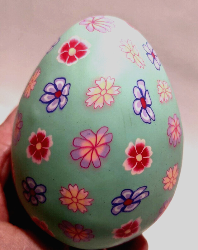 Large Polymer Fimo Clay Covered Decorative Easter Egg 3 -1/2" Tall