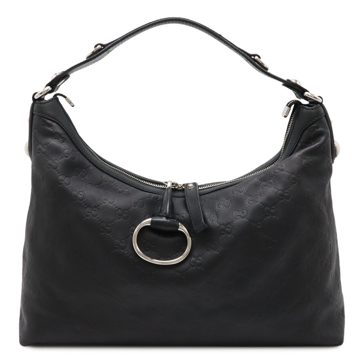 GUCCI Guccissima Leather Shoulder Bag in Black with Silver Hardware