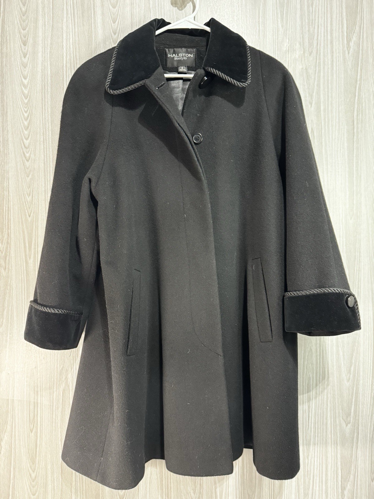 Halston, Vintage Halston lana trench cappotto velluto colletto polsino donna 10 made in USA