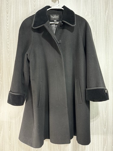 Halston, Vintage Halston lana trench cappotto velluto colletto polsino donna 10 made in USA