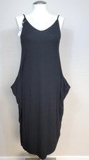 Jersey Midi Balloon Cocoon Dress  Sz XL Black Sleeveless Exterior Pockets ~ New