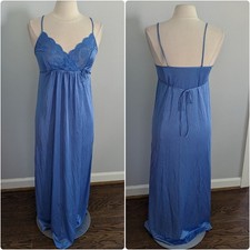 Vintage Women's Gilead Blue Small Nightgown Slip USA Made Braided Lace