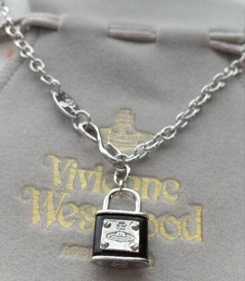 Vivienne westwood Orb Black Padlock Chain Silver Necklace Lock