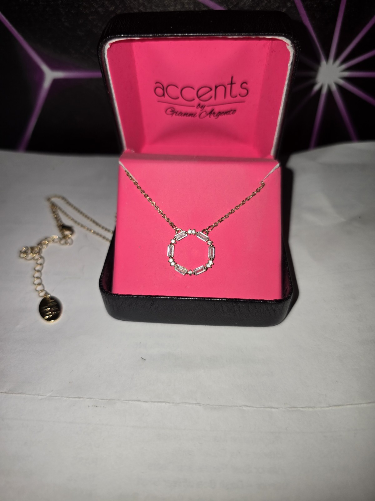 Accents Gold Tone Crystal Round Charm Pendant Adjustable Cable Chain Necklace